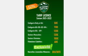 Tarifs licence saison 2021-2022