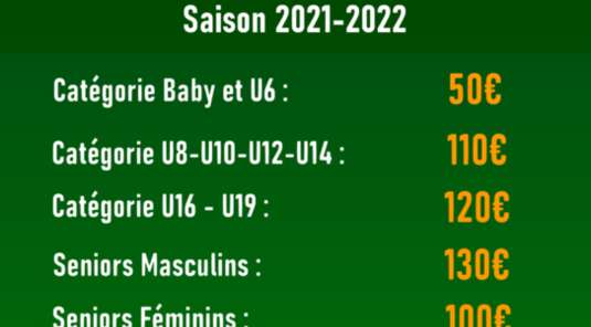Tarifs licence saison 2021-2022